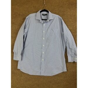 Lauren Ralph Lauren Mens 17 1/2 Slim Fit Stretch Non Iron Blue Striped Shirt